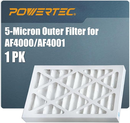 POWERTEC 5 Micron Outer Air Filter 1PK for WEN 3410, POWERTEC AF4000/AF4001, Shop Fox W1830 Air Filtration System, Woodworking Air Filters for Workshop & Garage (75007)