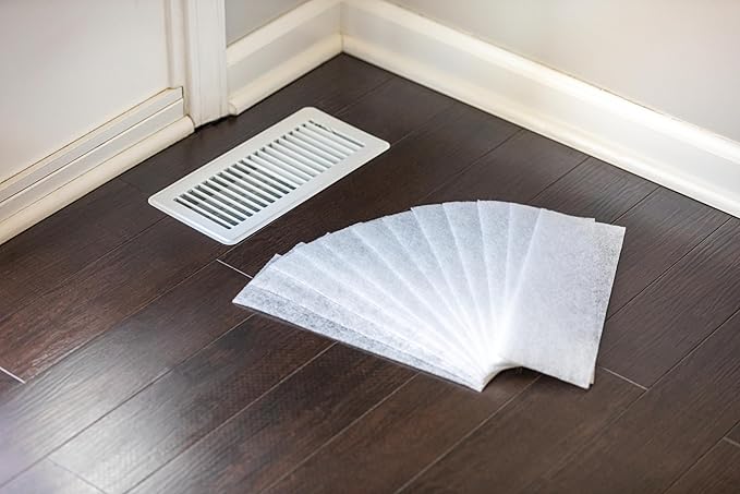 Duck Brand Air Vent Filters, Reduce Airborne Particles like Dust, Dander, Pollen and Trap Debris in your Ventilation System, Air Register Vent Filters for Home, 4 In. x 12 In., 12-Pack, White