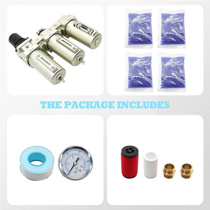1/2" NPT Industrial Grade 3 Stage Drying System Filter, Coalescing Filter, Desiccant Dryer, Auto Drain, Compatible with Paint Spray, Plasma Cutter (1/2" NPT)