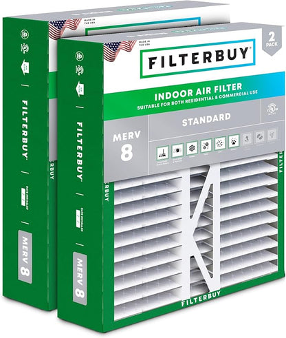 Filterbuy 16x22x5 Air Filter MERV 8 Essential Dust & Allergy Defense (2-Pack), Pleated HVAC AC Furnace Filters for Amana, Coleman, Goodman, York, and More (Actual Size: 15.38 x 21.88 x 5.25)