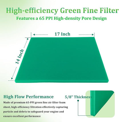 Foam Air Filter Replace for U-ni Filter BF-1 BF1, 14" X 17" X 5/8" 65-PPI Reusable Green Fine Filter Foam Sheet for Motorcycle ATV Dirt Bike UTV Most Small Engines