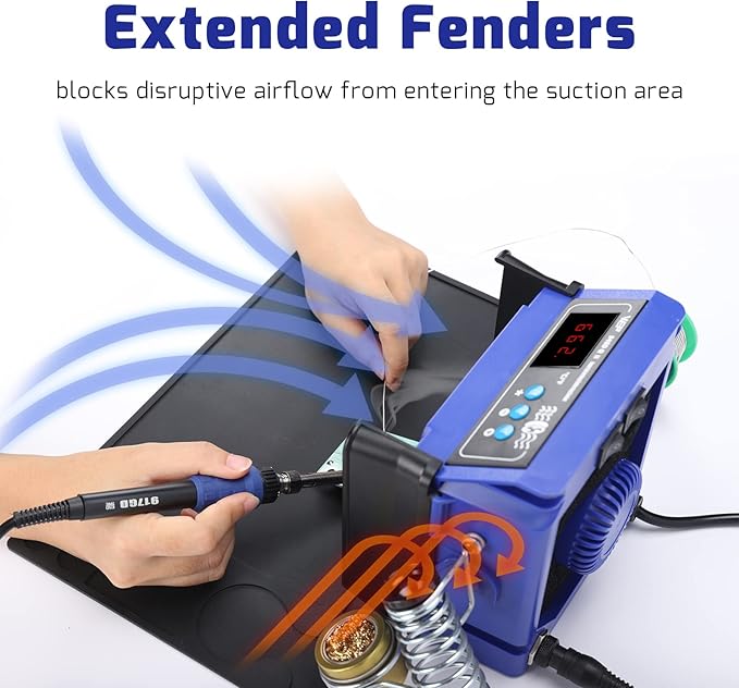 WEP 948DQ-II Double Filter Fume Extractor Soldering Iron Station 2-in-1 Solder Smoke Absorber, Soldering Fan with PID Control,℉/℃, Sleep Mode, Tip Cleaner, 3 Soldering Tips, 35g Solder