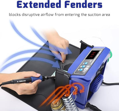 WEP 948DQ-II Double Filter Fume Extractor Soldering Iron Station 2-in-1 Solder Smoke Absorber, Soldering Fan with PID Control,℉/℃, Sleep Mode, Tip Cleaner, 3 Soldering Tips, 35g Solder