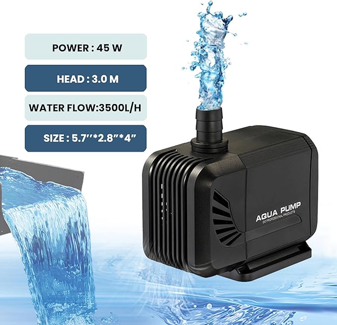 900 GPH 45W Submersible Water Pump and 10 FT Tube for POND BOSS 8 inch Wide Weir Waterfall Spillway Waterfall Box