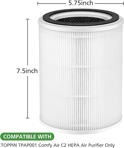 TPAP001 Replacement Filter, Only Compatible with TOPPIN TPAP001 Comfy Air C2 Air Purifi-er, 3-in-1 Efficient Filtration for TOPPIN TPAP001 Filter, TPFF001【Not Fit TPAP002 TPAP004 TPAP005 】