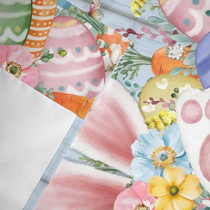 Easter Curtain Valances for Windows, Kitchen Valance Window Treatment, Spring Eggs Rabbit Ear Flowers Wooden Grain Light Filtering Block Curtains for Bathroom/Bedroom/Living Room 42'' x 12''