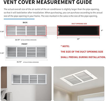Return Air Grill 24x6(Duct Opening Size),Air Return Vent Cover,Flat Vent Cover,Rejillas De Aire Acondicionado para Casa,Return Air Grilles,Outer Dimensions:25.75"W X 7.75"H(24"W x 6"H, Duct Opening)