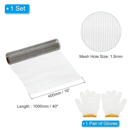 PATIKIL 40"L x 16"W Woven Wire Mesh, 12 Mesh 304 Stainless Steel Air Vent Filter Screen with Gloves for Window Security Vent Cover Filtration Animals Fence