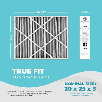 Healthy Climate Lennox X6675 20x25x5 Air Filter, Lennox Healthy Climate Carbon Clean Merv 16 Home Furnace Filter for HVAC system with Wholesalehome Cleaning Cloth