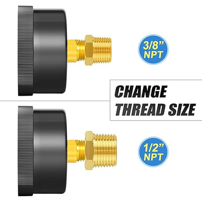 MEANLIN MEASURE 1/4" NPT 0-60Psi Swimming Pool Water Pressure Gauge 2" FACE DIAL, Center Back Mount, with 1/2" NPT and 3/8" NPT Hex Bushing