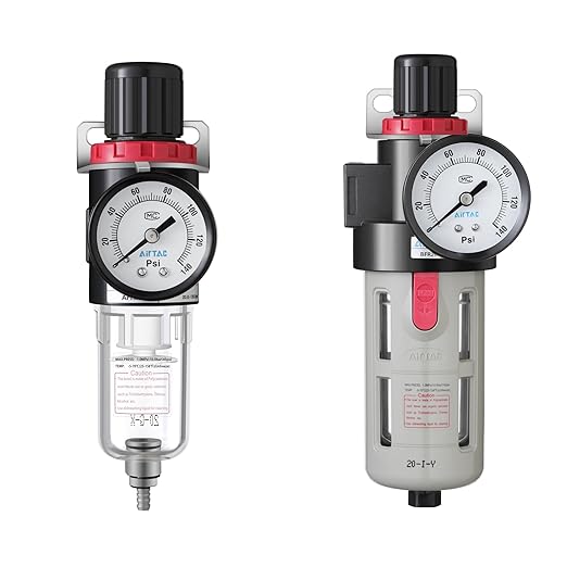 Compressed Air Pressure Filter Regulator Airtac AFR2000 1/4'' NPT 0-140 PSI Combo Piggybac Adjustable,Bracket,Gauge Semi-Auto Drain