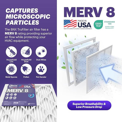 BNX TruFilter 16x20x2 Air Filter MERV 8 (4-Pack) - MADE IN USA – Dust & Pet Defense Electrostatic Pleated Air Conditioner HVAC AC Furnace Filters for Dust, Pet, Mold, Pollen MPR 600 – 700 & FPR 5