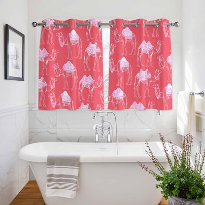 2 Panel Kitchen Cafe Curtains, Desert Camel Sunlight Filtering Nature Air Through, Home Decor Window Covering Tier Curtains for Bedroom Living Room Summer Sand Camel Animal Vintage Pink