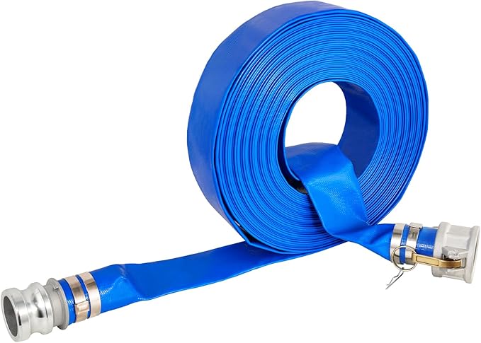 1.5" x 100 Ft Discharge Hose, Heavy Duty PVC Lay Flat Water Backwash Hose,Durable Pool Drain Hose with Aluminum CE Fittings for Water Pump And Filters