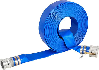 1.5" x 100 Ft Discharge Hose, Heavy Duty PVC Lay Flat Water Backwash Hose,Durable Pool Drain Hose with Aluminum CE Fittings for Water Pump And Filters