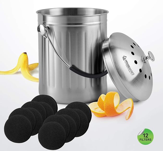 12 Pieces Activated Carbon Compost Bin Filters - 6.7 Inch Extra Thick Indoor Compost Bucket Filter Activated Charcoal Countertop Replacement Bin Filters, Round