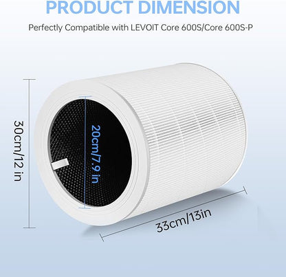 Core 600S Replacement Filter Compatible With Levoit Core 600s, 3-In-1 High-Efficiency Filter And Activated Carbon Filter, Part#Core 600S-Rf for Home Dust/Smoke Odors/Pet Dander Removing, 2Pack, White