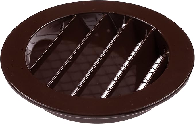 4" Brown Vent Cover - Aluminum - Industrial Round Air Vent Louver - Metal Soffit Vent with Screen - Mesh - Round Vent Grille for House Or Garage Wall