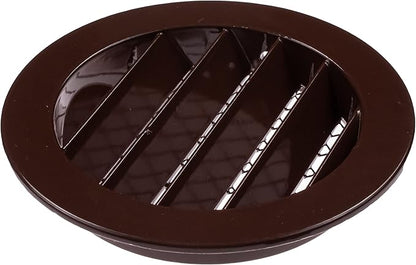 4" Brown Vent Cover - Aluminum - Industrial Round Air Vent Louver - Metal Soffit Vent with Screen - Mesh - Round Vent Grille for House Or Garage Wall