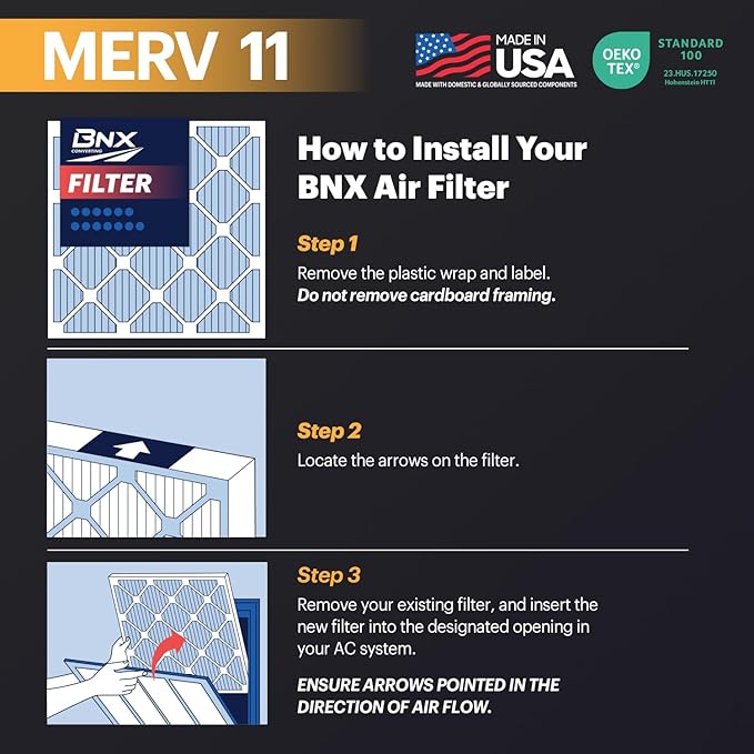 BNX TruFilter 20x23x1 Air Filter MERV 11 (4-Pack) - MADE IN USA - Allergen Defense Electrostatic Pleated Air Conditioner HVAC AC Furnace Filters for Allergies, Dust, Pet, Smoke, Allergy MPR 1200 FPR 7