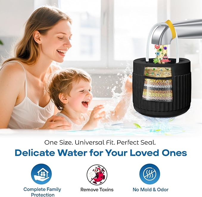 Engineered with an Advanced 17-STAGE System, This Bath Filter for Tub Includes Vitamin C & E + Minerals, Removes Chlorine & Softens Hair, Skin & Nails, 7000-Gallon Long-Life Cartridge | Patent Pending