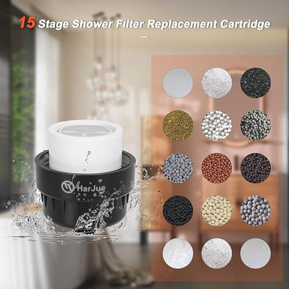 HarJue 15 Stage Shower Filter Replacement Cartridge, Universal High Output Shower Filter for Hard Water Remove Chlorine and Harmful Substances, Body Caring, 1 Pack