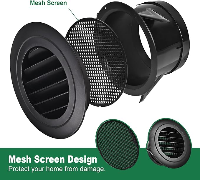 Soffit Vents 6 Inch, Round Exhaust Air Vent Cover with Built-in Fly Screen for Bathroom Kithchen Office Home, Black 1P 150mm