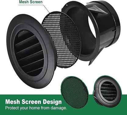 Soffit Vents 6 Inch, Round Exhaust Air Vent Cover with Built-in Fly Screen for Bathroom Kithchen Office Home, Black 1P 150mm