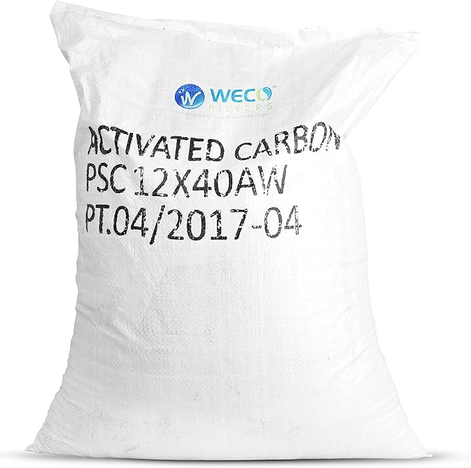 WECO Coconut Shell Granular Activated Carbon Charcoal for Water Filters 27.5 lbs Media for Chlorine, Chloramine, Odor, Taste, Color, and Turbidity Removal - 1 cu.ft (12 x 40 MESH)