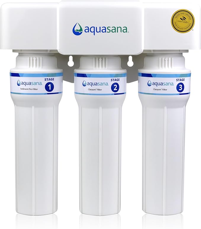 Aquasana Under Sink Water Filter | 3-Stage Max Flow Filtration | Reduces up to 99.99% of 78 Contaminants - PFAS, Lead, Chlorine, Cysts, & More | Under Counter Drinking Water Filter | AQ-6300M-NF