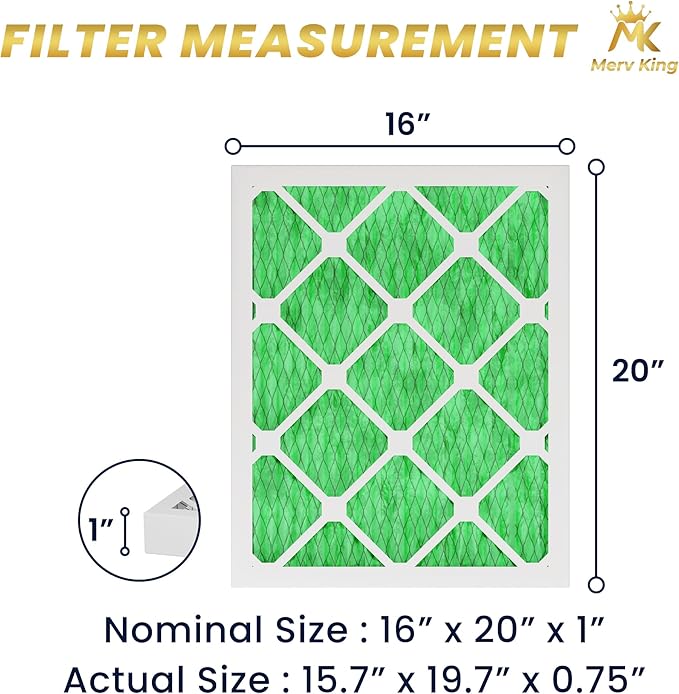 MervKing 16x20x1 Air Filter Actual Size: 15.7" x 19.7" x 0.75" MERV 13 MPR 1500-1900 | MADE IN USA | 12-Pack | Pleated HVAC AC Furnace Replacement