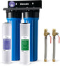 iSpring WGB22B-DS+AHPF12MNPT16X2 2-Stage Whole House Water Filter System w/ 3/4'' Push-Fit Braided Stainless Steel Hose Connectors, Reduces Scale, Corrosion, Chlorine, Taste, Odor