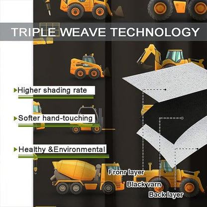 Kids Construction Window Curtains, Construction Machinery Equipment Mode of Transport Bulldozer Tractor Windows Curtain for Children Teens Room Decor 72x63in (30% Blackout)