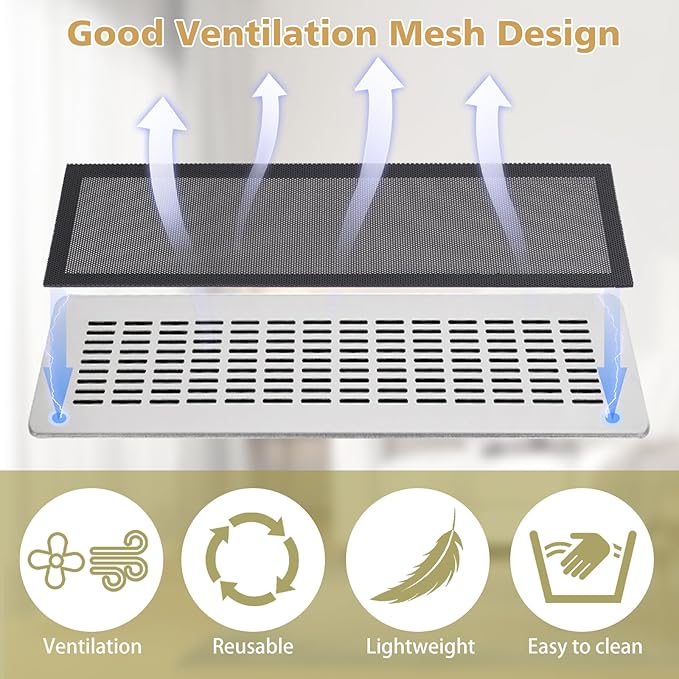 6 Pack Strong Magnetic Floor Vent Cover - PVC Mesh Register for Wall Ceiling Floor Catch Debris Hair Insect (Black, 4 x 12 Inch)