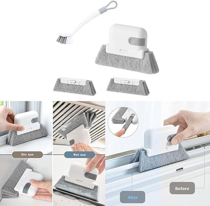 2 in 1 Window Brush Wet and Dry Brushes Window Grooves Scrubber Tools Set Door Track Brush Brush Set Window Track