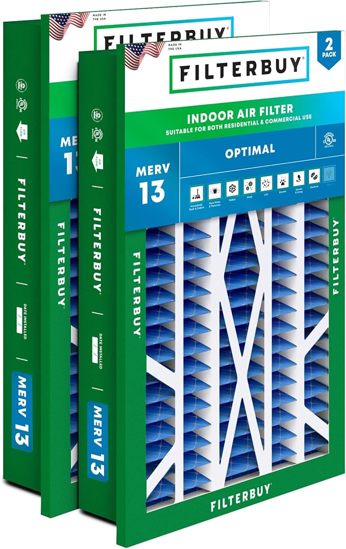 Filterbuy 16x25x5 Air Filter MERV 13 Optimal Smoke & Allergy Defense (2-Pack), Electrostatic Pleated HVAC AC Furnace Filters for Honeywell Return Grille (Actual Size: 14.38 x 23.38 x 3.69)
