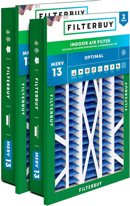 Filterbuy 16x25x5 Air Filter MERV 13 Optimal Smoke & Allergy Defense (2-Pack), Electrostatic Pleated HVAC AC Furnace Filters for Honeywell Return Grille (Actual Size: 14.38 x 23.38 x 3.69)