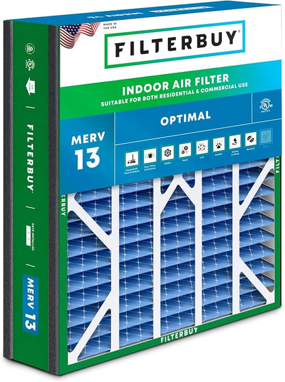 Filterbuy 20x20x5 Air Filter MERV 13 Optimal Smoke & Allergy Defense (1-Pack), Electrostatic Pleated HVAC AC Furnace Filters for Trion Air Bear 255649-103 & More (Actual Size: 19.63 x 20.63 x 4.88)