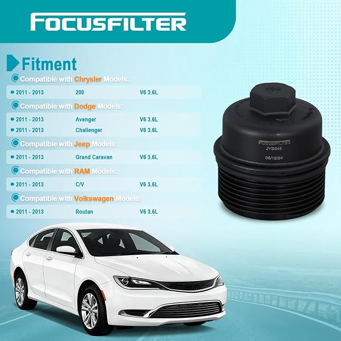 FOCUSFILTER 68079747AC OEM Grade Oil Filter Housing Cap, Compatible with Jeep Grand Caravan, Dodge Challenger & Avenger, Chrysler 200, Ram C/V 3.6L V6 Gas 2011–2013, Replaces 917-050, CAP6135