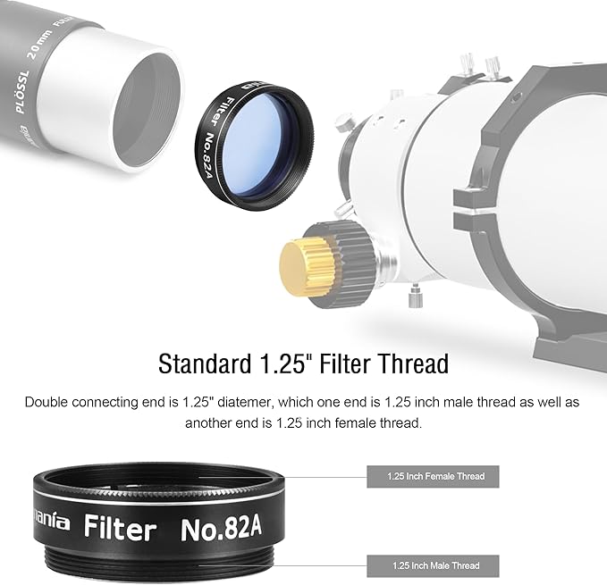 Astromania Telescope Filter 1.25 Inch - #82A Light Blue, Planetary Filter for Astronomy Telescope & Eyepiece, Telescope Color Filter for Enhancing Contrast in Lunar Planetary Observation