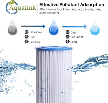 AQUALINK PPL10BB 10" x 4.5" Whole House Pleated Sediment Filter for Well Water, Replacement Cartridge for GE FXHSC, Culligan R50-BBSA, Pentek R50-BB, WFHDC3001, W50PEHD, GXWH40L, 2PACK