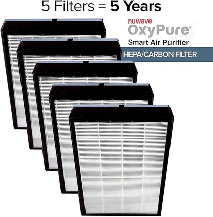 Nuwave OxyPure 5-Pack Genuine Replacement HEPA/Carbon Combo Filters, Removes Irritants, Pollutants & Odors, Produced & Sold by Original Manufacturer for OxyPure Models 47001, 47002, 47003, and 47004