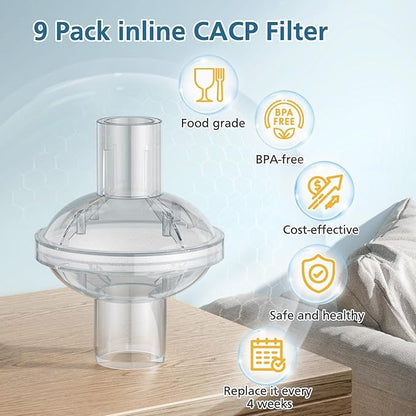 9-pack CPAP Inline Filter, Universal Inline CPAP Filter Compatible with BiPAP Machines ResMed,Dreamstation Standard, Any CACP Machine Size 22mm and 25mm Tube