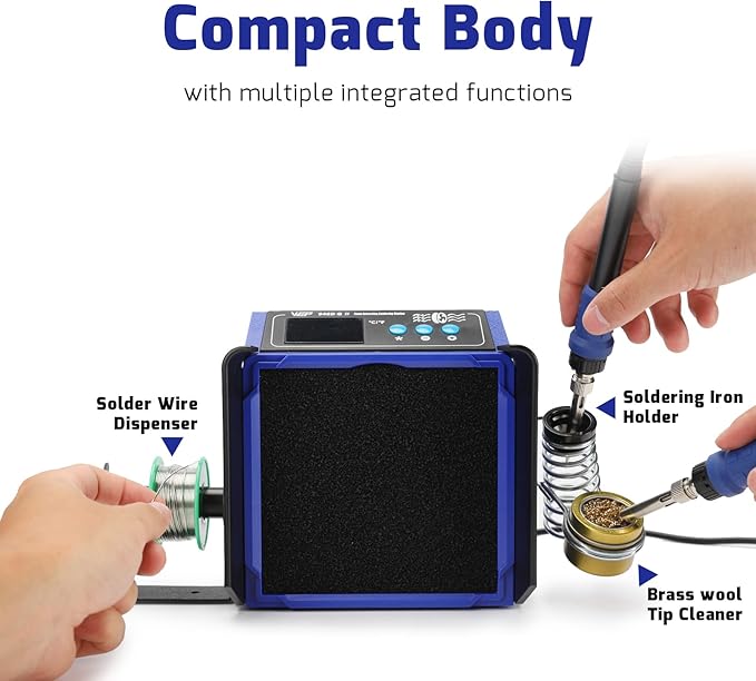 WEP 948DQ-II Double Filter Fume Extractor Soldering Iron Station 2-in-1 Solder Smoke Absorber, Soldering Fan with PID Control,℉/℃, Sleep Mode, Tip Cleaner, 3 Soldering Tips, 35g Solder
