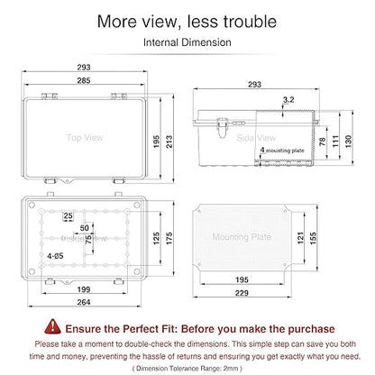 QILIPSU Waterproof Junction Box IP67 Outdoor Plastic Electrical Project Enclosure Weatherproof with Mounting Plate, Wall Brackets, Hinged Clear Cover 11.2"x7.7"x5.1" CC