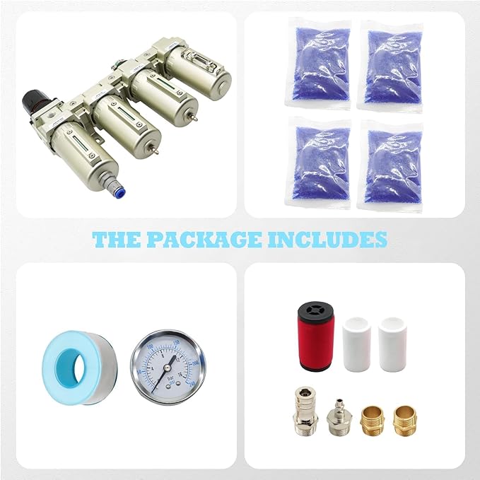 3/4" NPT Industrial Grade 4 Stage Gas Drying System, Coalescing Filter, Desiccant Dryer, Auto Drain, Compatible with Paint Spray, Plasma Cutter (Auto Version)