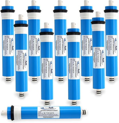 APPLIED MEMBRANES INC. 75 GPD Reverse Osmosis Membrane | RO Membrane Water Filter Replacement for Reverse Osmosis Water Filtration System | 1.8" x 12" Universal Compatibility, Pack of 10