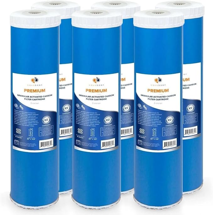 Aquaboon 5 Micron 20 x 4.5 Premium Granular Activated Carbon Water Filter Cartridge Replacement - GAC Filter Compatible with AP117, GAC-10, 6 Pack