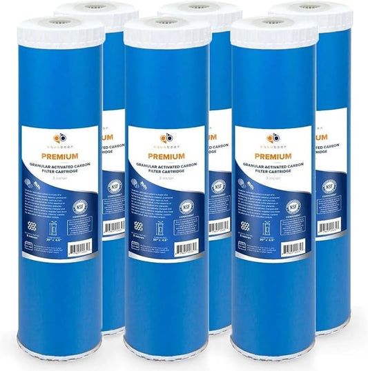 Aquaboon 5 Micron 20 x 4.5 Premium Granular Activated Carbon Water Filter Cartridge Replacement - GAC Filter Compatible with AP117, GAC-10, 6 Pack