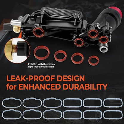 926-959 926-876 3.6L Upgraded Aluminum Engine Oil Cooler Filter Housing for 2017-2018 Ram Jeep Wrangler Cherokee Dodge Journey Charger Challenger Caravan Durango Avenger Chrysler 200 300